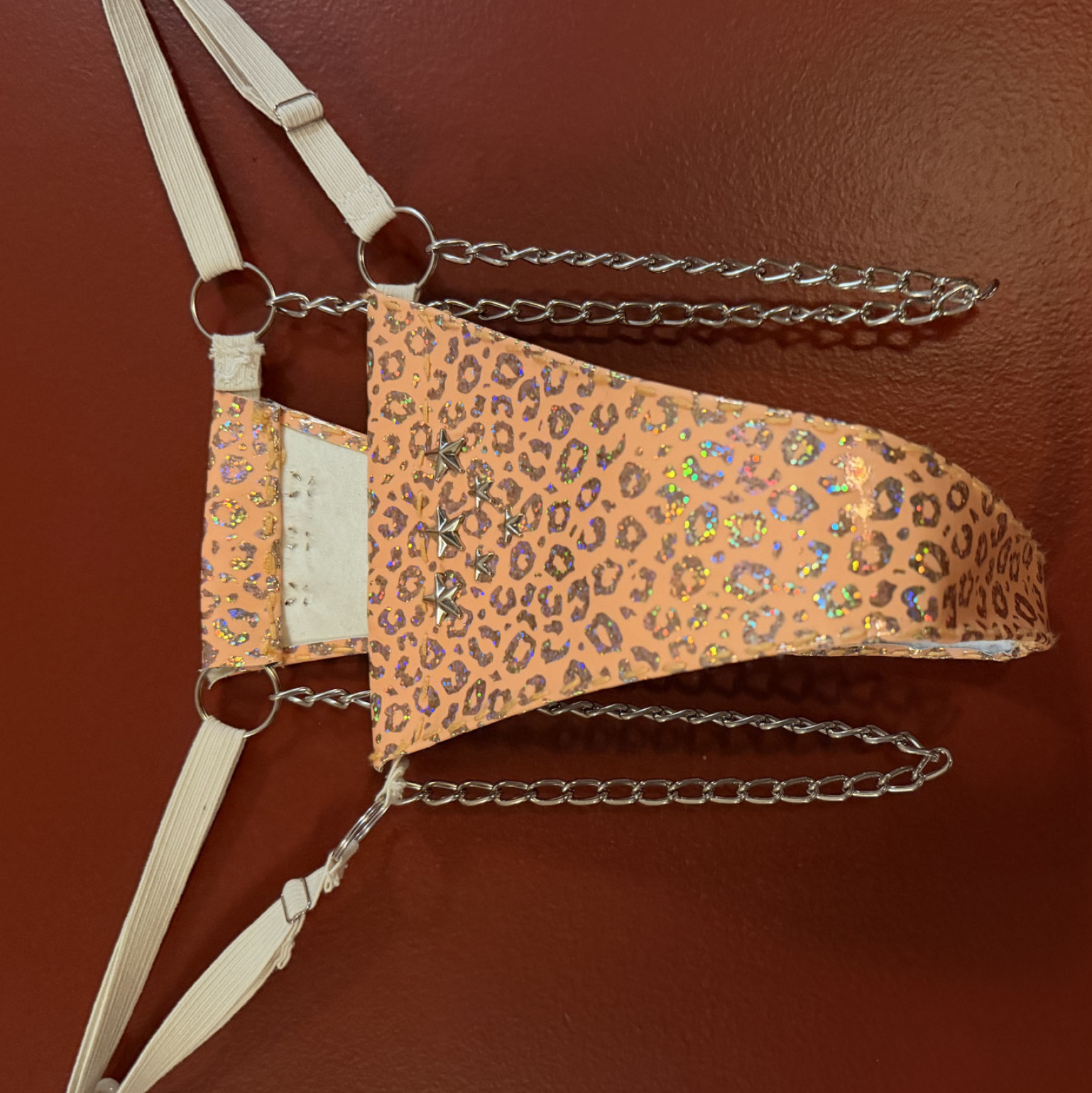 Hand made Peach Cheetah Print Chain Bikini